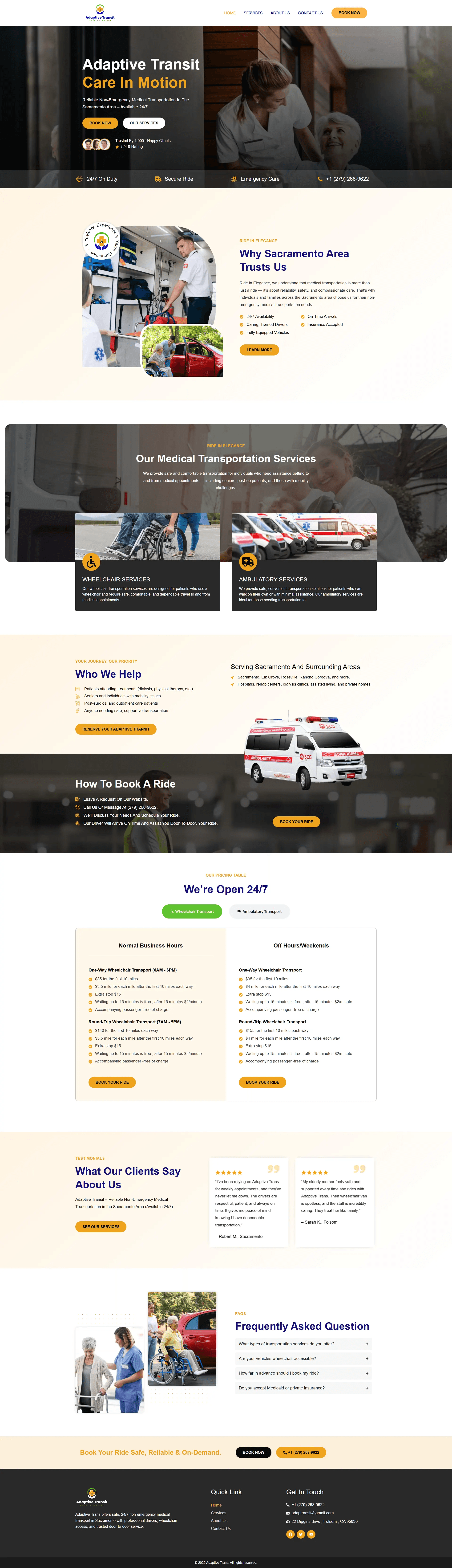 Adaptive Transit website, Home page, desktop view