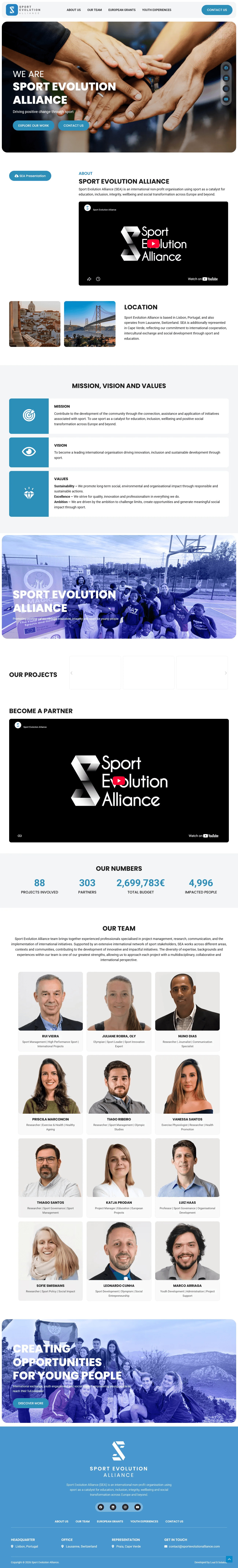 Sport Evolution Alliance website, , desktop view