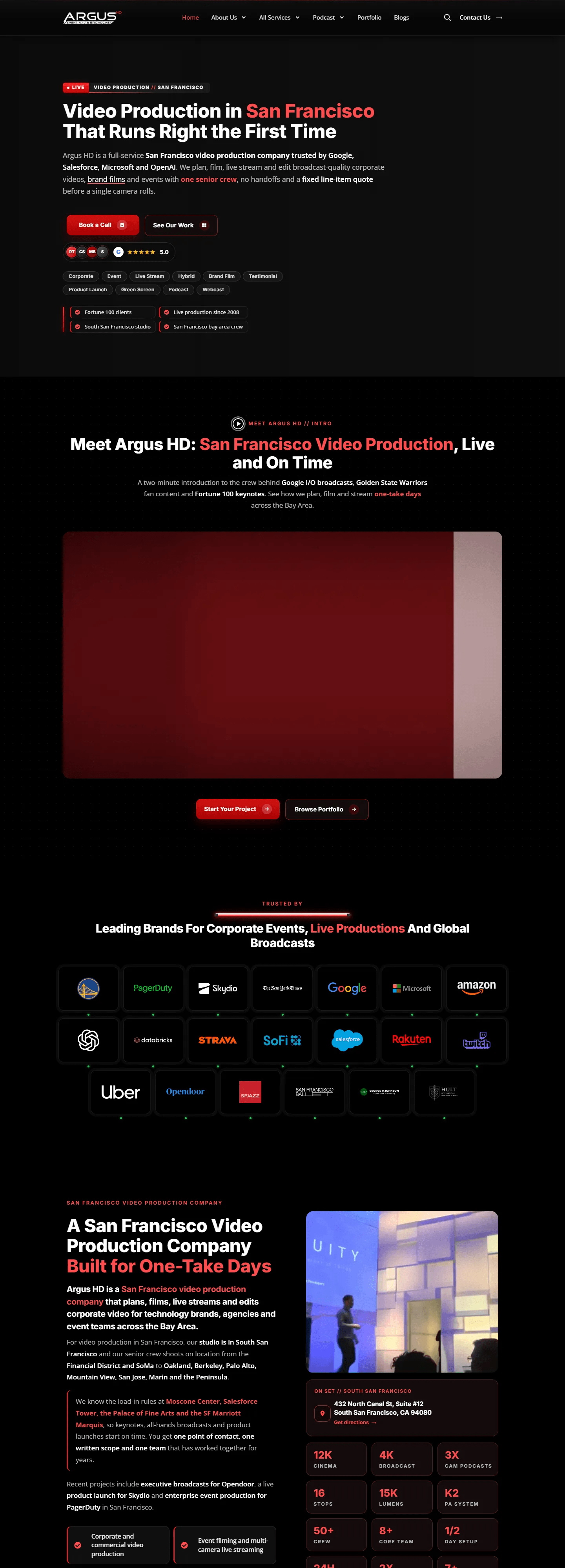 Argus HD website, Home page, desktop view