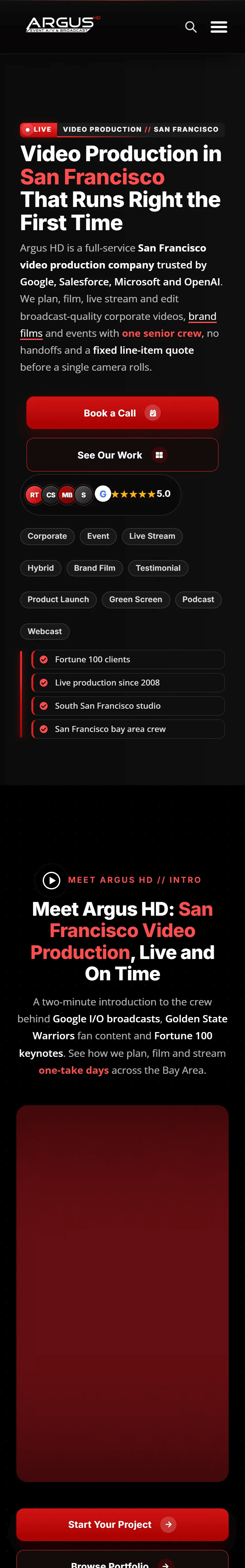 Argus HD website, Home page, mobile view
