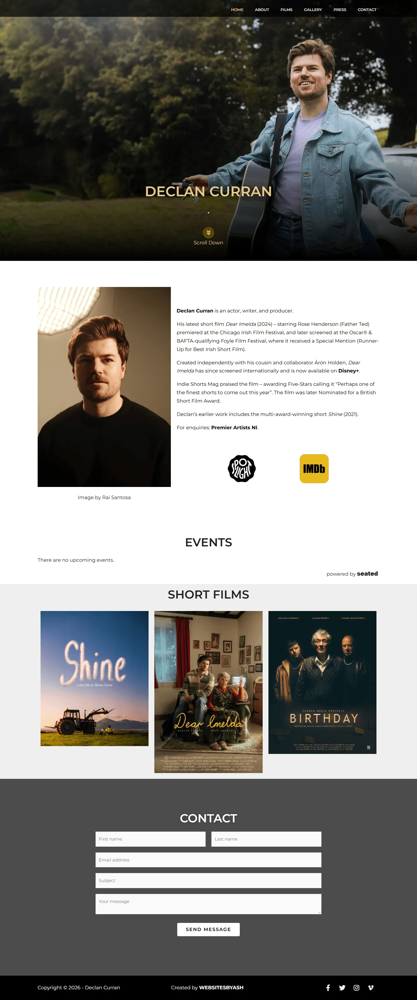Declan Curran website, Home page, desktop view