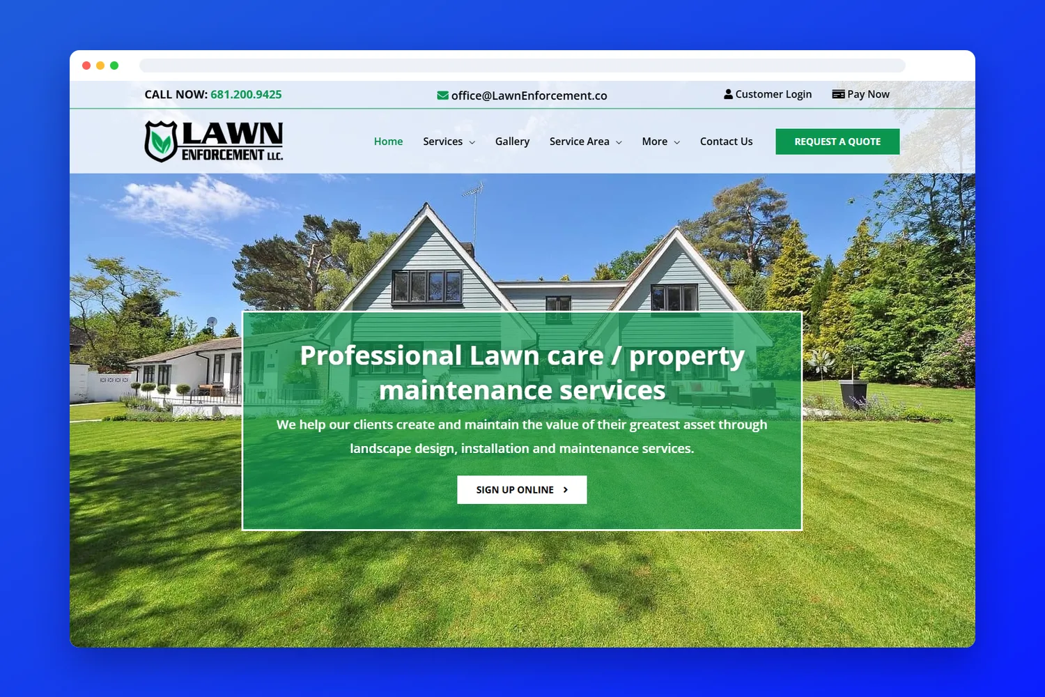 Lawn Enforcement website designed by CoderBeam