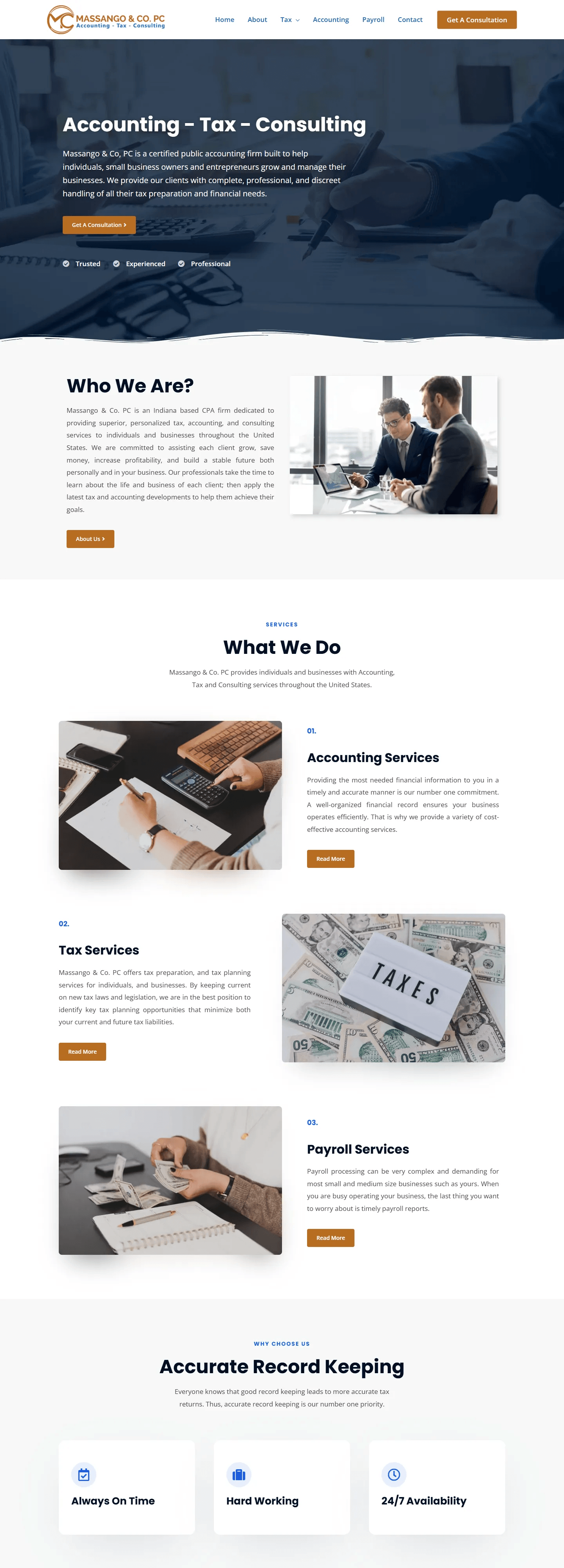 Massango & Co, PC website, Home page, desktop view