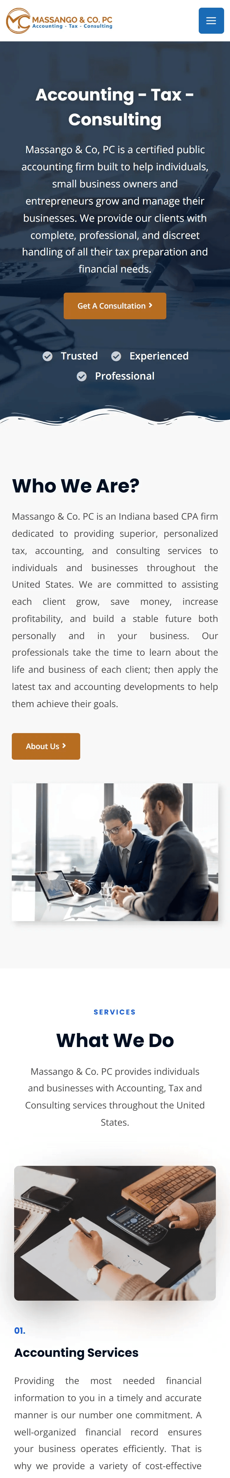 Massango & Co, PC website, Home page, mobile view