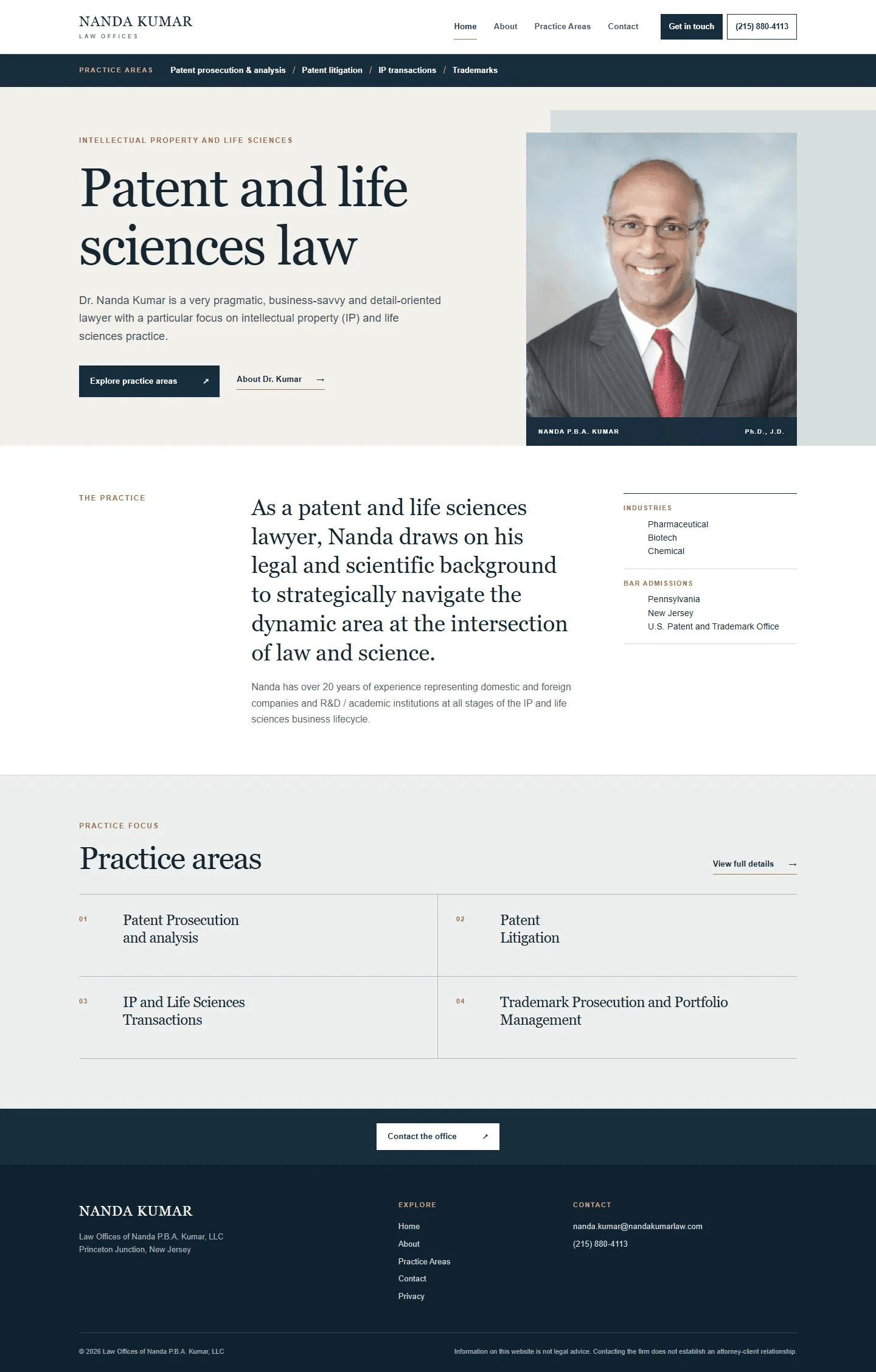 Nanda Kumar Law website, Home page, desktop view