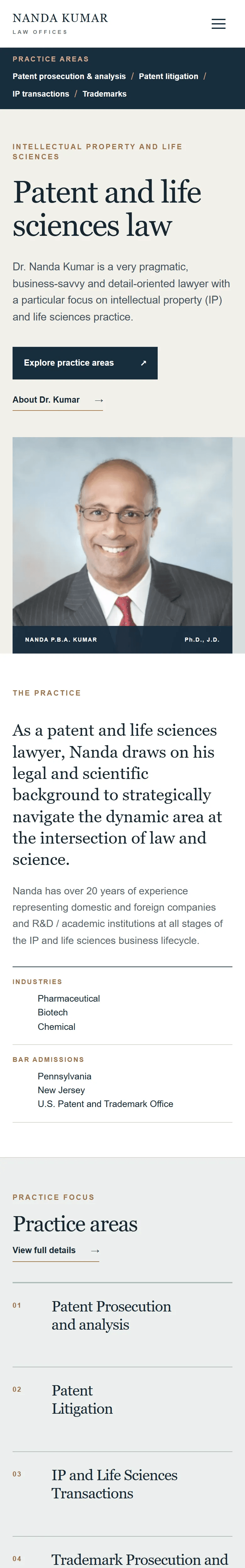 Nanda Kumar Law website, Home page, mobile view