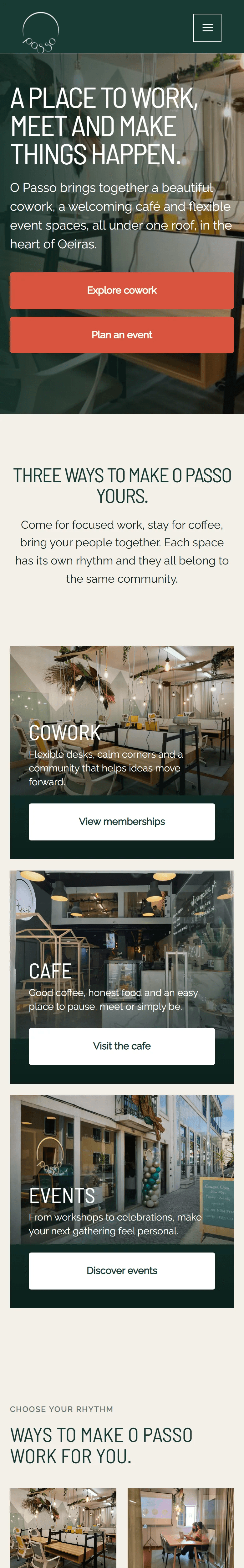 O Passo website, Home page, mobile view