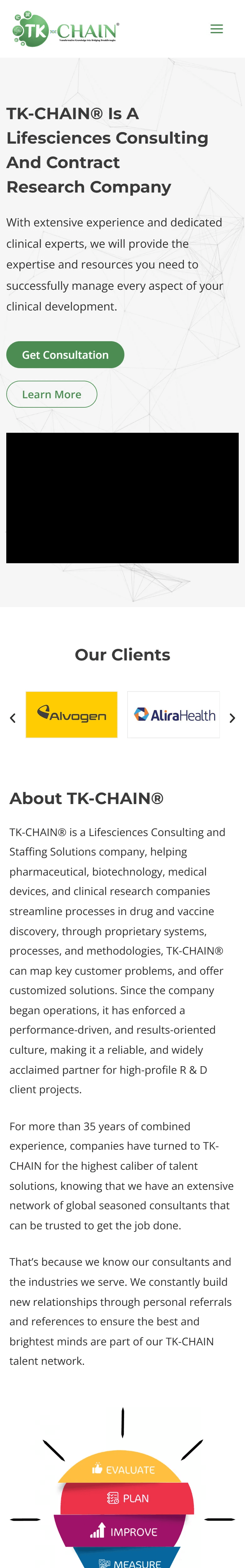 TK-CHAIN website, Home page, mobile view